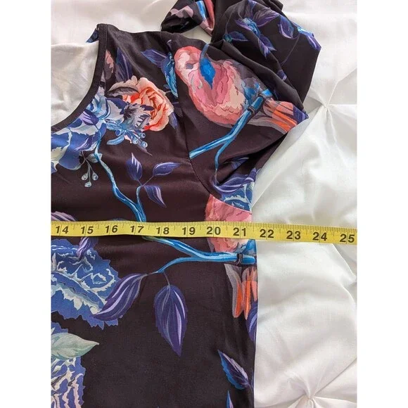 Lily By Firmiana Tunic Womens 1X Multi Floral Humming Bird Blouse Top Stretch - Picture 11 of 12